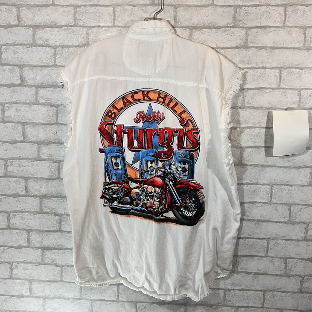 Vance biker wear Black hill rally Sturgis white sleeveless cutoff shirt